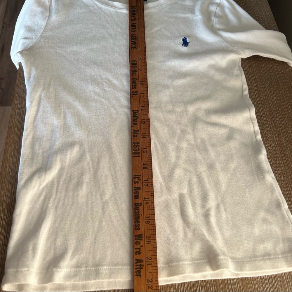 Ralph Lauren Sport White Long Sleeve Tee Blue Pony Logo M Late Y2K Preppy - Picture 8 of 9